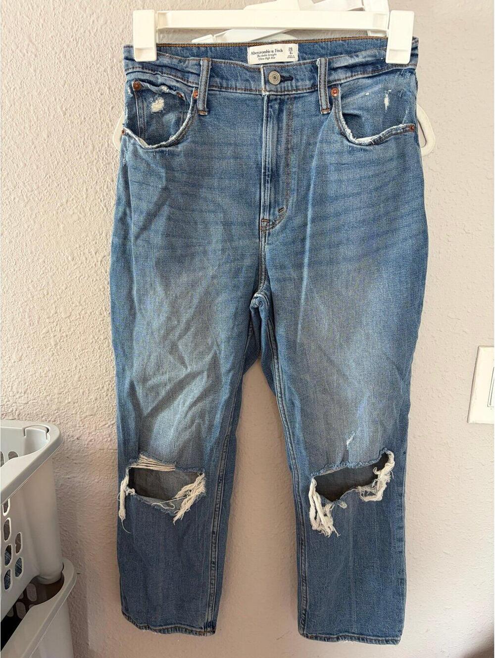 Abercrombie & Fitch Distressed Straight Leg Blue Jeans